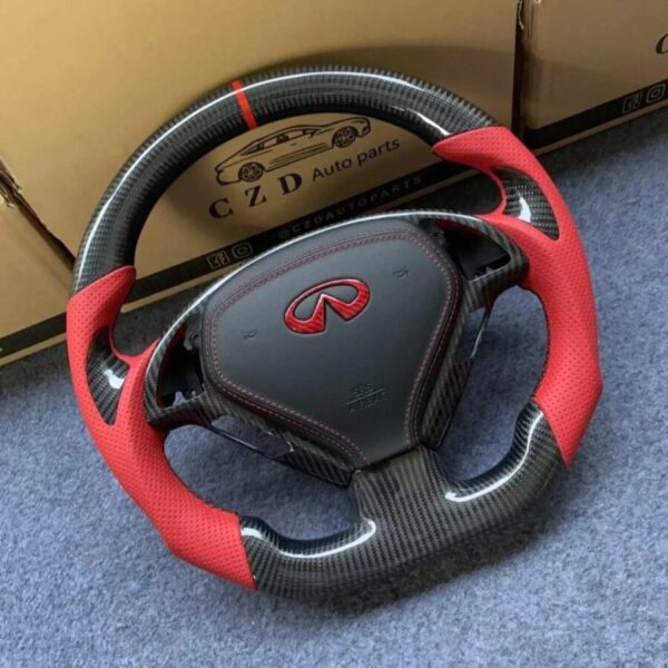 Perfect red design for G37 carbon steering wheel.