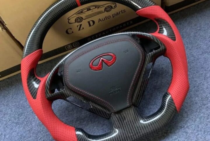 Perfect red design for G37 carbon steering wheel.